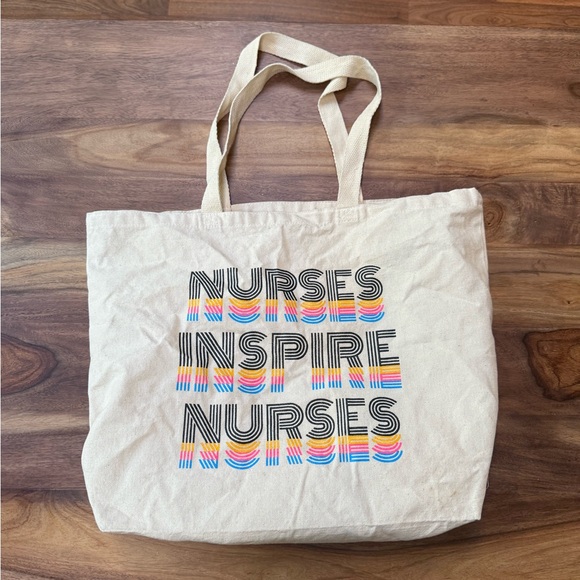 Cream Tote Bag with Colorful 'Nurses Inspire Nurses' Design - Picture 1 of 3